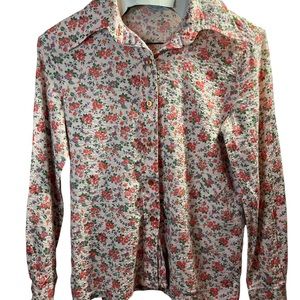 Vintage Cos Cob Floral Textured Dagger Collar Shirt